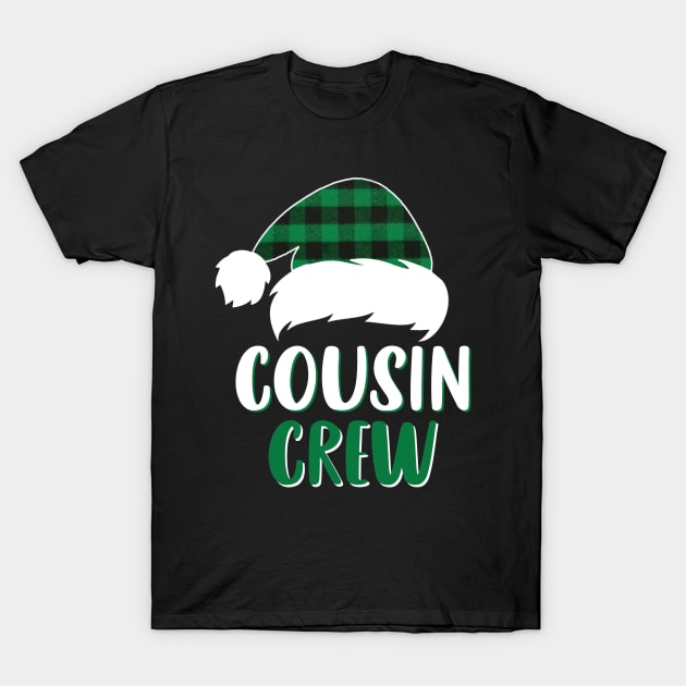 Cousin Crew Green Plaid Santa Hat Family Matching Christmas Pajama T-Shirt by Sincu